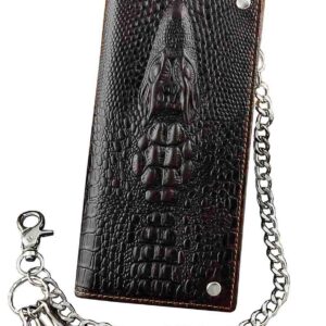 crazy hunter Mens Long Crocodile Head Motorcycle Punk Leather Wallet With a Biker Chain L73