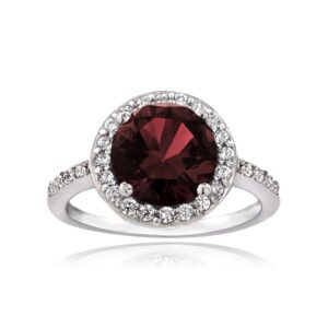 ice gems sterling silver garnet and cubic zirconia round halo ring, size 7