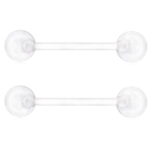 ruifan 14g 16mm clear flexible acrylic nipple tongue barbell ring body piercing jewelry retainer 2pcs