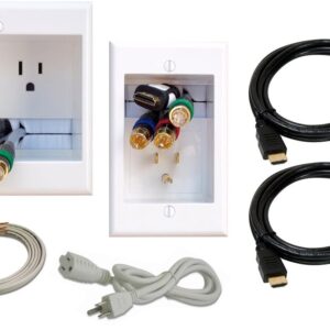 PowerBridge TWO-PRO-H2 Dual Outlet Recessed In-Wall Cable Management System and Two 10-Foot High-Speed HDMI Cables (Latest Standard) Bundle