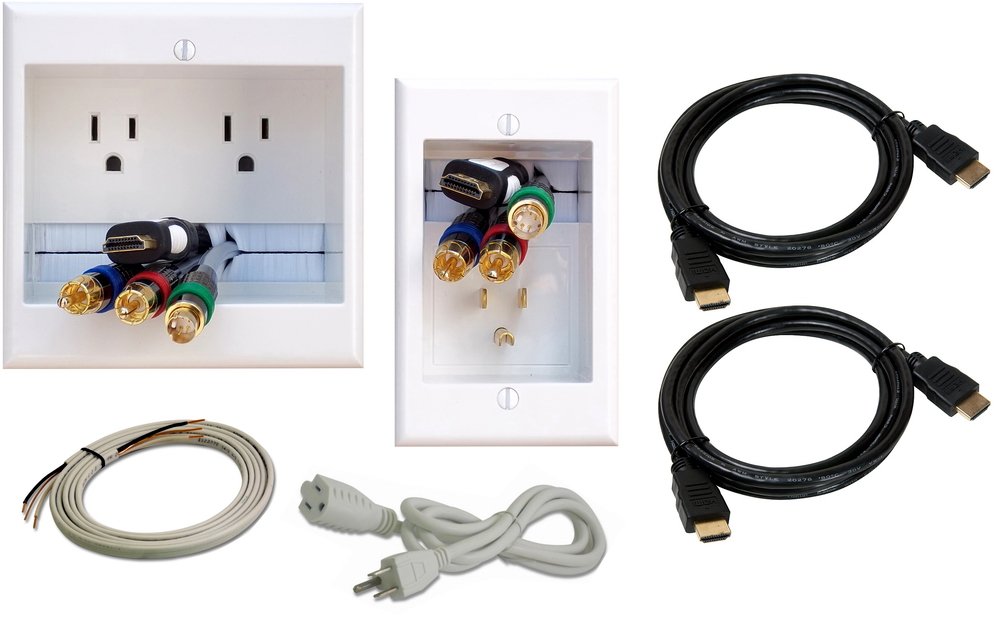 PowerBridge TWO-PRO-H2 Dual Outlet Recessed In-Wall Cable Management System and Two 10-Foot High-Speed HDMI Cables (Latest Standard) Bundle