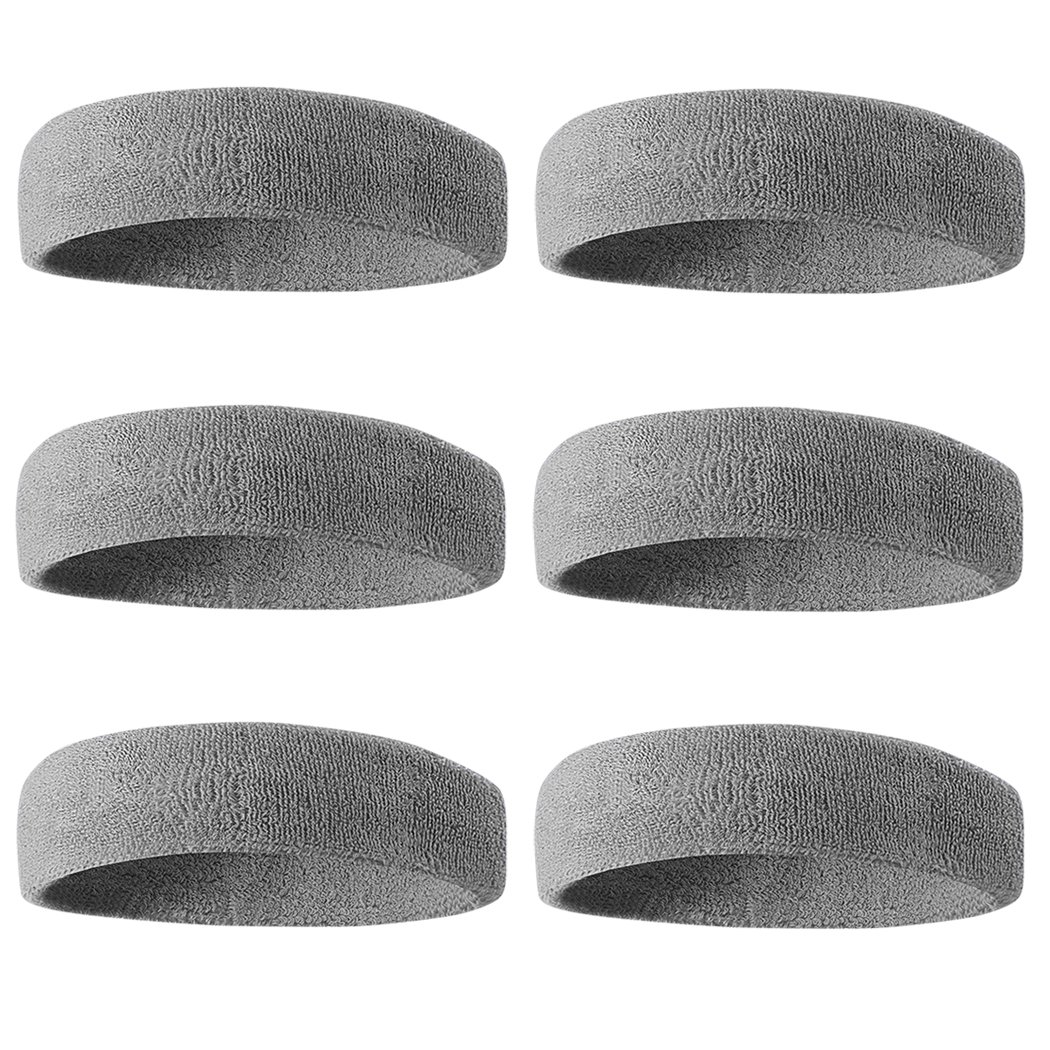 BEACE Sweatbands Sports Headband for Men & Women - 6PCS Moisture Wicking Athletic Cotton Terry Cloth Sweatband for Tennis, Basketball, Running, Gym, Working Out