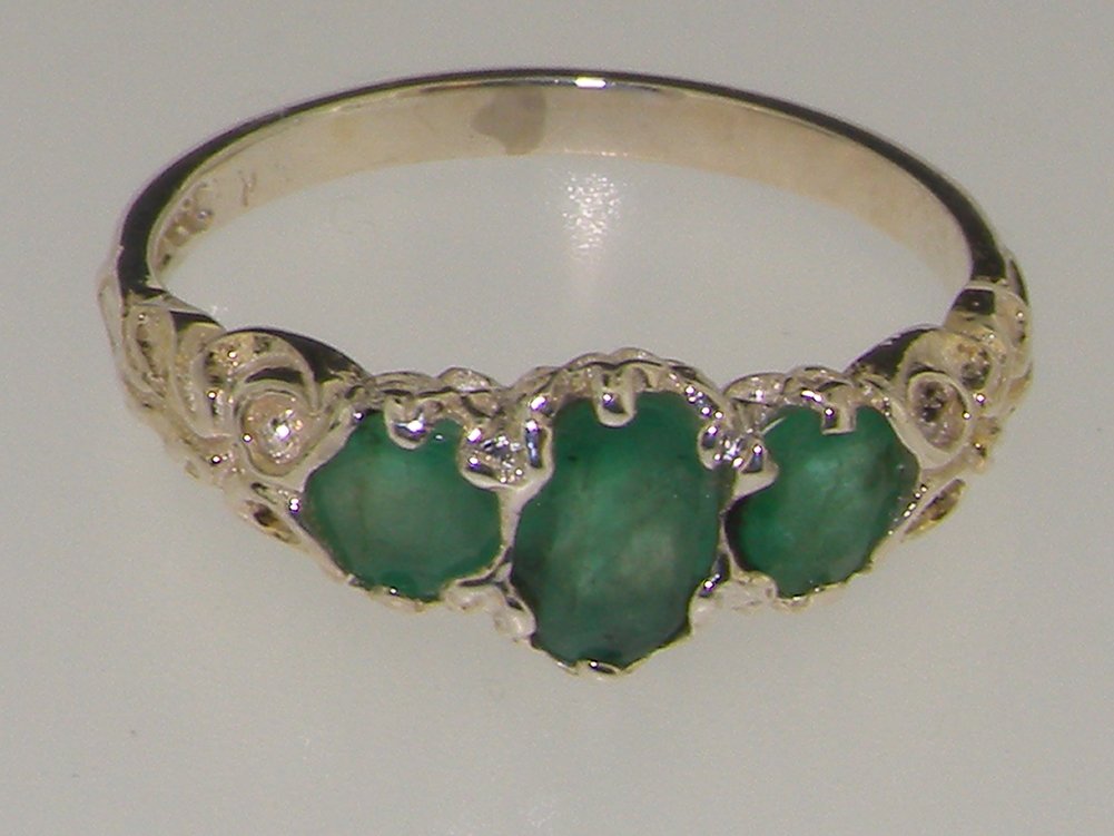 925 Sterling Silver Real Genuine Emerald Womens Band Ring - Size 4