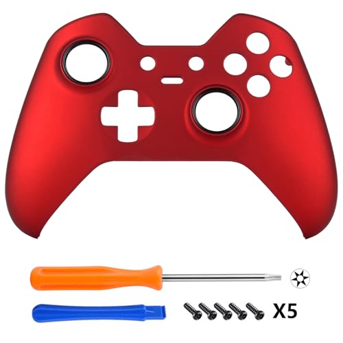 eXtremeRate Scarlet Red Soft Touch Replacement Shell Front Faceplate Cover for Xbox One Elite Controller Model 1698 with Thumbstick Accent Rings - Controller NOT Included