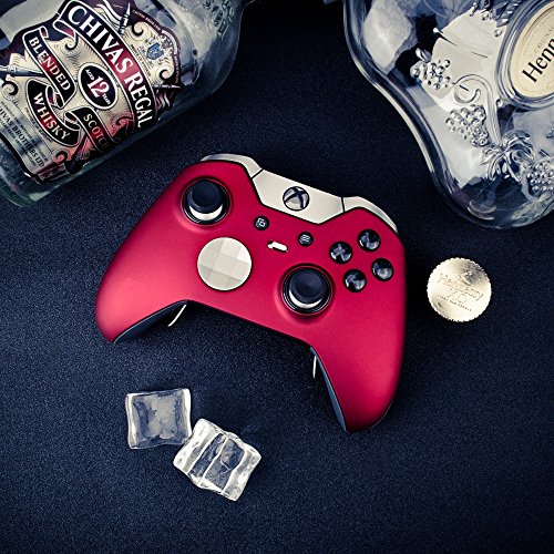 eXtremeRate Scarlet Red Soft Touch Replacement Shell Front Faceplate Cover for Xbox One Elite Controller Model 1698 with Thumbstick Accent Rings - Controller NOT Included