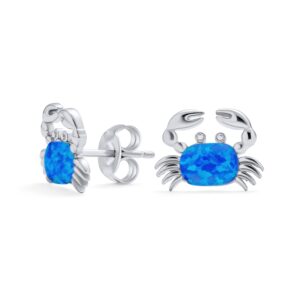 small gemstone blue tropical vacation nautical created opal beach sand crab stud earrings for women .925 sterling silver october birthstone