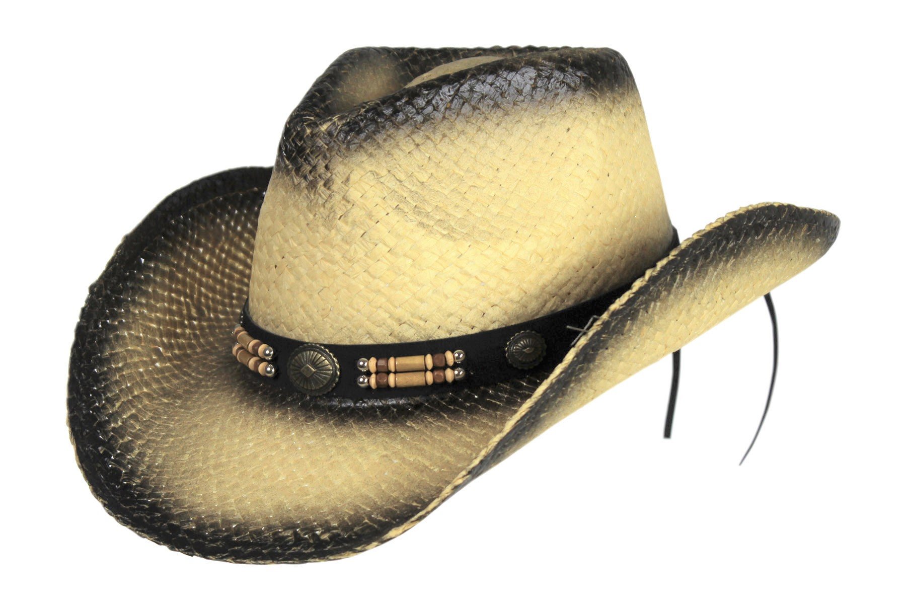 Classic Outback Tea Stained Cowboy Hat w/ Beaded Band - Shapeable Brim