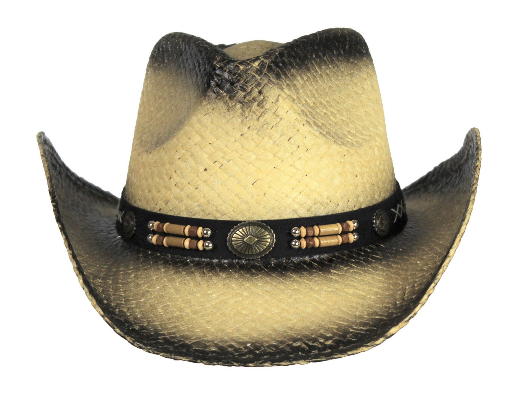 Classic Outback Tea Stained Cowboy Hat w/ Beaded Band - Shapeable Brim