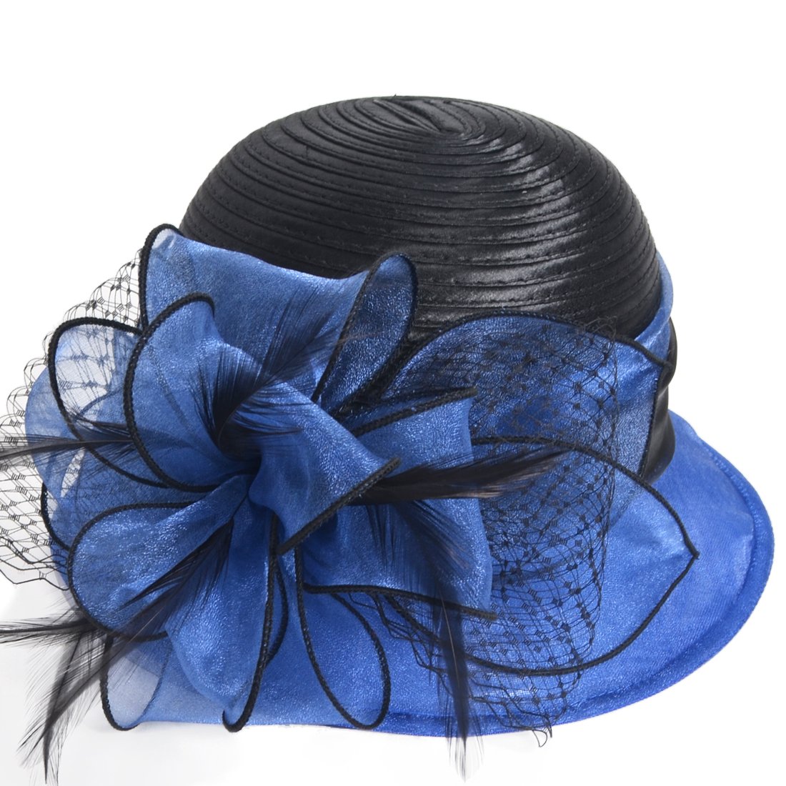 Kentucky Church Derby Dress Cloche Hat Sweet Cute Floral Bucket Hats (Blue)