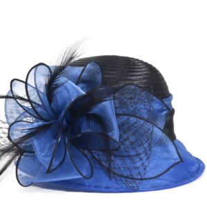 Kentucky Church Derby Dress Cloche Hat Sweet Cute Floral Bucket Hats (Blue)