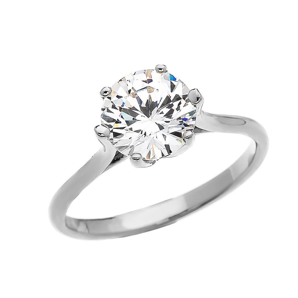 CaliRoseJewelry 10k White Gold 3 Carat Engagement and Proposal Solitaire Ring (Size 7)