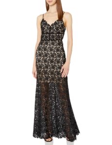 jill jill stuart women's spaghetti strap chemical lace gown, black, 10