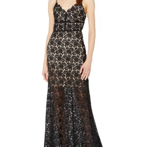 Jill Jill Stuart Women's Spaghetti Strap Chemical Lace Gown, Black, 10