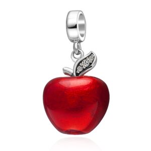 Christmas Apple Charms Authentic 925 Sterling Silver Red Apple Dangle Beads for Bracelet Necklace-Great Gift Ideal