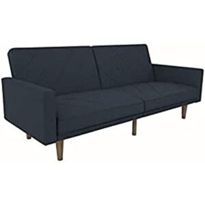 dhp paxson convertible futon couch bed with linen upholstery and wood legs - navy blue, modern/contemporary