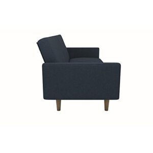 DHP Paxson Convertible Futon Couch Bed with Linen Upholstery and Wood Legs - Navy Blue, Modern/Contemporary