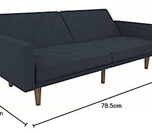 DHP Paxson Convertible Futon Couch Bed with Linen Upholstery and Wood Legs - Navy Blue, Modern/Contemporary