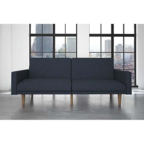 DHP Paxson Convertible Futon Couch Bed with Linen Upholstery and Wood Legs - Navy Blue, Modern/Contemporary