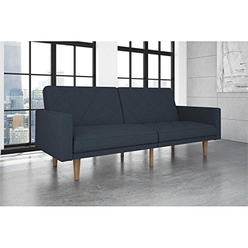 DHP Paxson Convertible Futon Couch Bed with Linen Upholstery and Wood Legs - Navy Blue, Modern/Contemporary