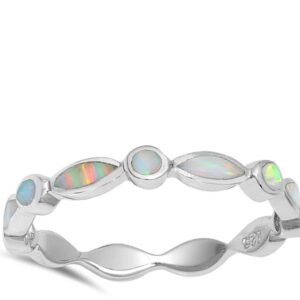 Eternity White Simulated Opal Stackable Ring New .925 Sterling Silver Band Size 6