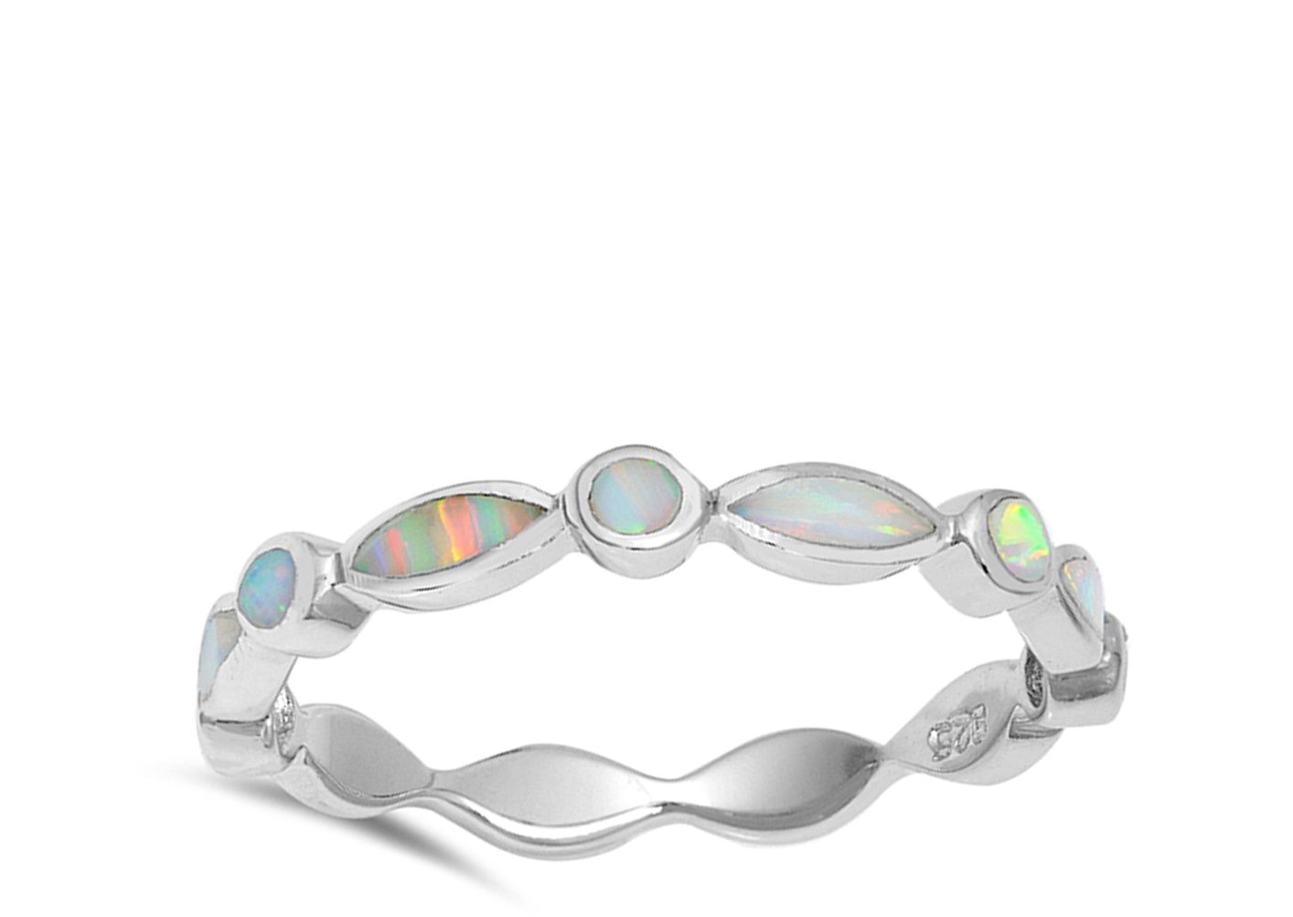 Eternity White Simulated Opal Stackable Ring New .925 Sterling Silver Band Size 6