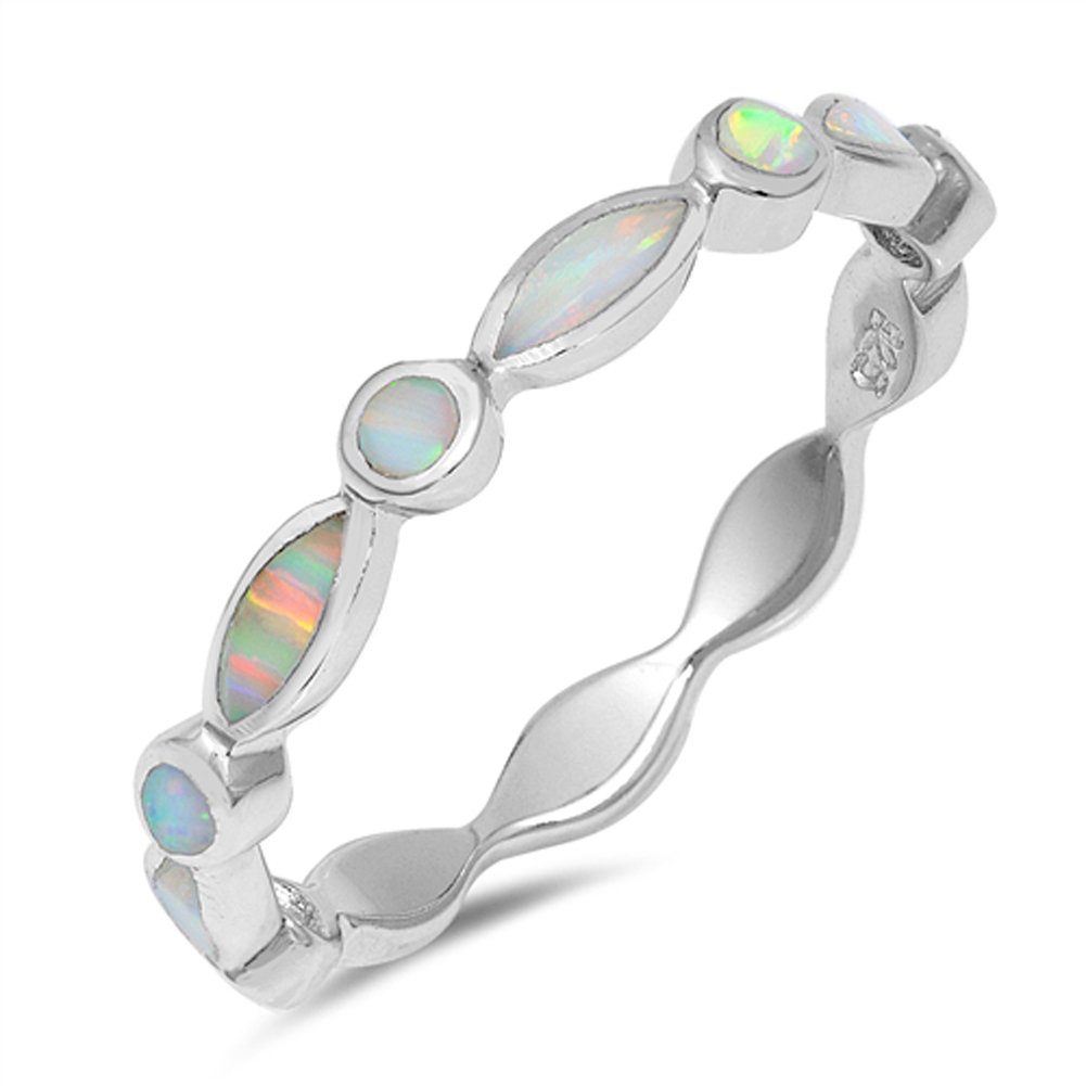 Eternity White Simulated Opal Stackable Ring New .925 Sterling Silver Band Size 6