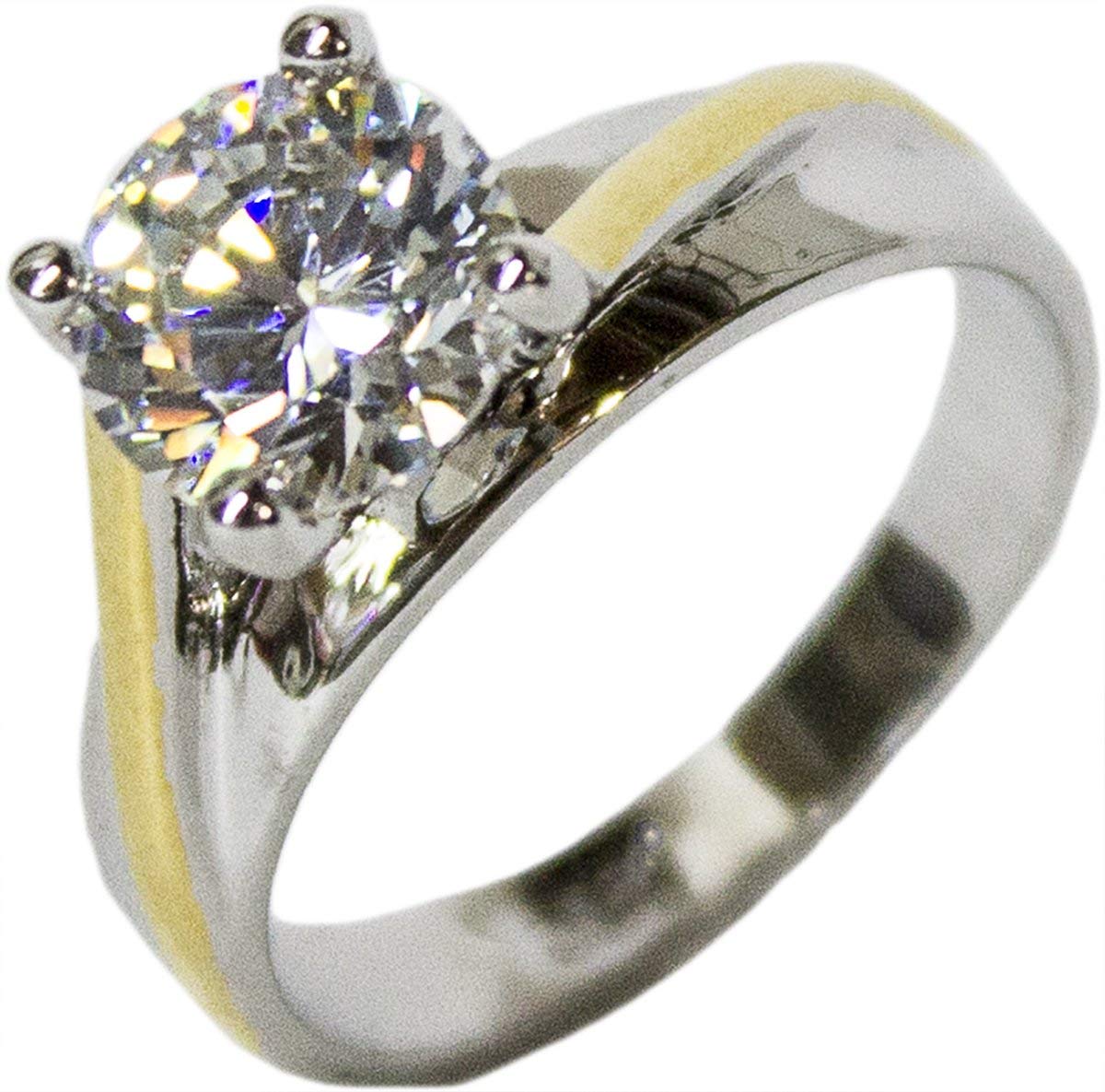 RS Covenant Women's Rhodium Plated Dress Ring Two Tone Round Cut Solitaire CZ 099 (5)