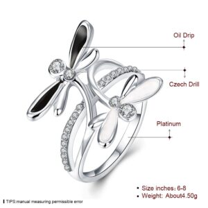 18K Rose Gold Platinum Plated Ring Black AAA Zirconia Women Dragonfly B164 (Platinum Plated, 7)