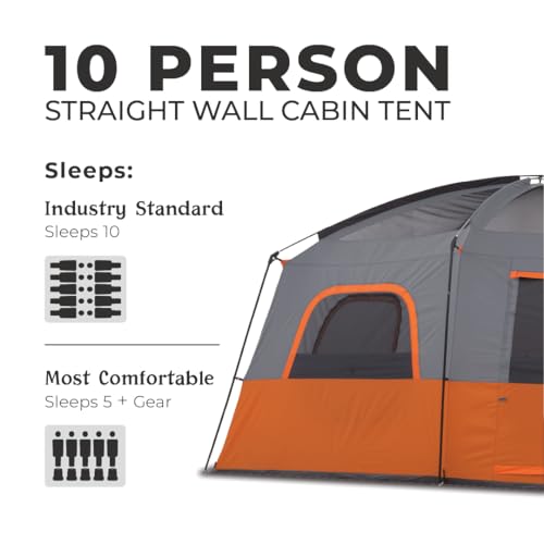 CORE 10 Person Tent | Large Multi Room Tent for Family | Included Tent Gear Loft Organizer| Portable Cabin Huge Tent with Carry Bag for Outdoor Car Camping