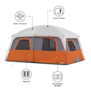 CORE 10 Person Tent | Large Multi Room Tent for Family | Included Tent Gear Loft Organizer| Portable Cabin Huge Tent with Carry Bag for Outdoor Car Camping