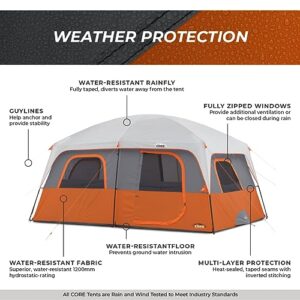 CORE 10 Person Tent | Large Multi Room Tent for Family | Included Tent Gear Loft Organizer| Portable Cabin Huge Tent with Carry Bag for Outdoor Car Camping