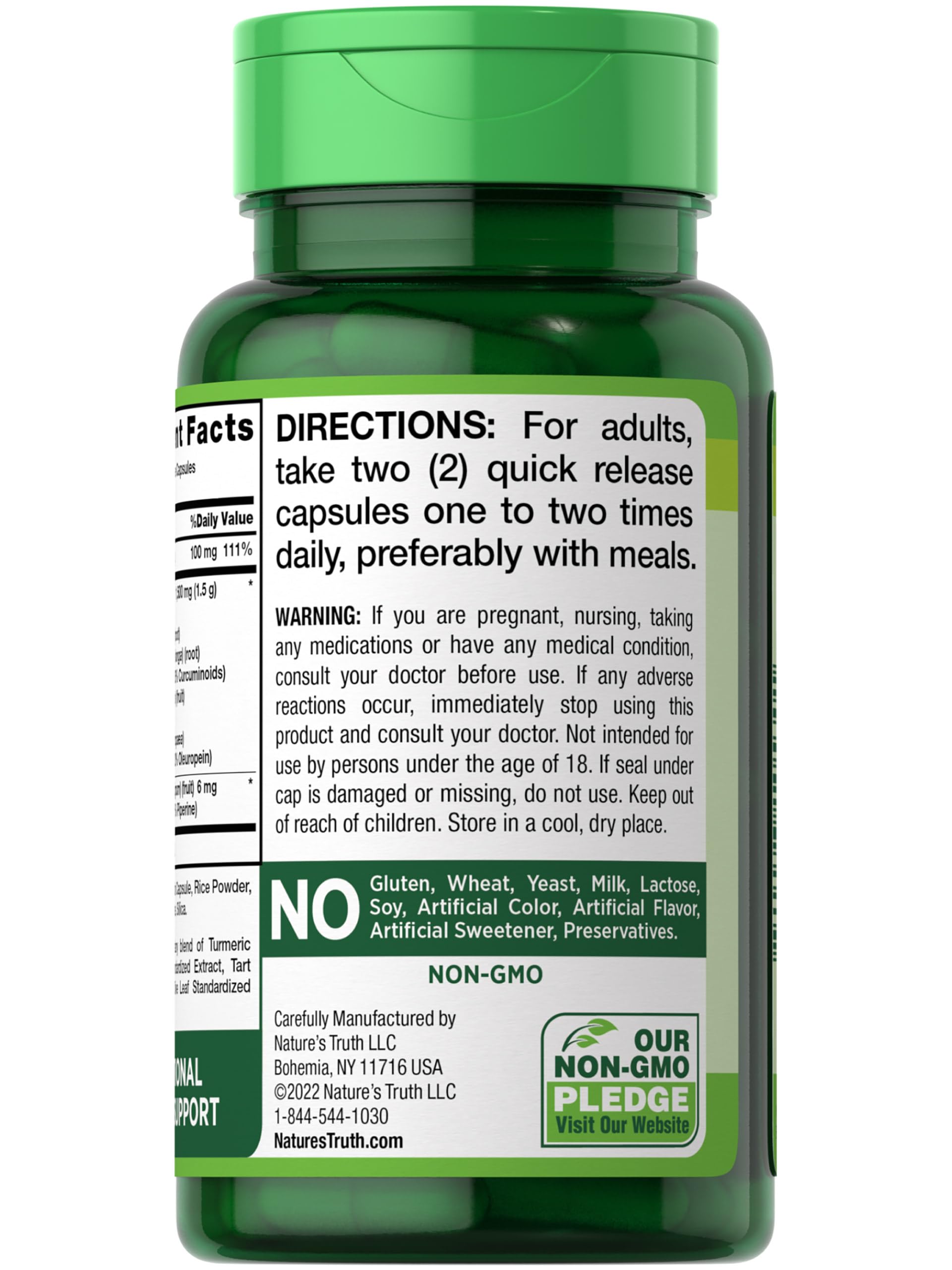 Nature's Truth Turmeric Curcumin 1500 mg | 60 Capsules | with Black Pepper Extract, Olive Leaf & Tart Cherry | Non-GMO, Gluten Free Supplement