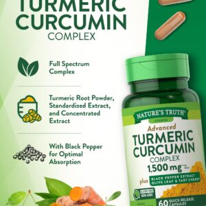 Nature's Truth Turmeric Curcumin 1500 mg | 60 Capsules | with Black Pepper Extract, Olive Leaf & Tart Cherry | Non-GMO, Gluten Free Supplement