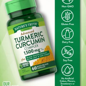 Nature's Truth Turmeric Curcumin 1500 mg | 60 Capsules | with Black Pepper Extract, Olive Leaf & Tart Cherry | Non-GMO, Gluten Free Supplement