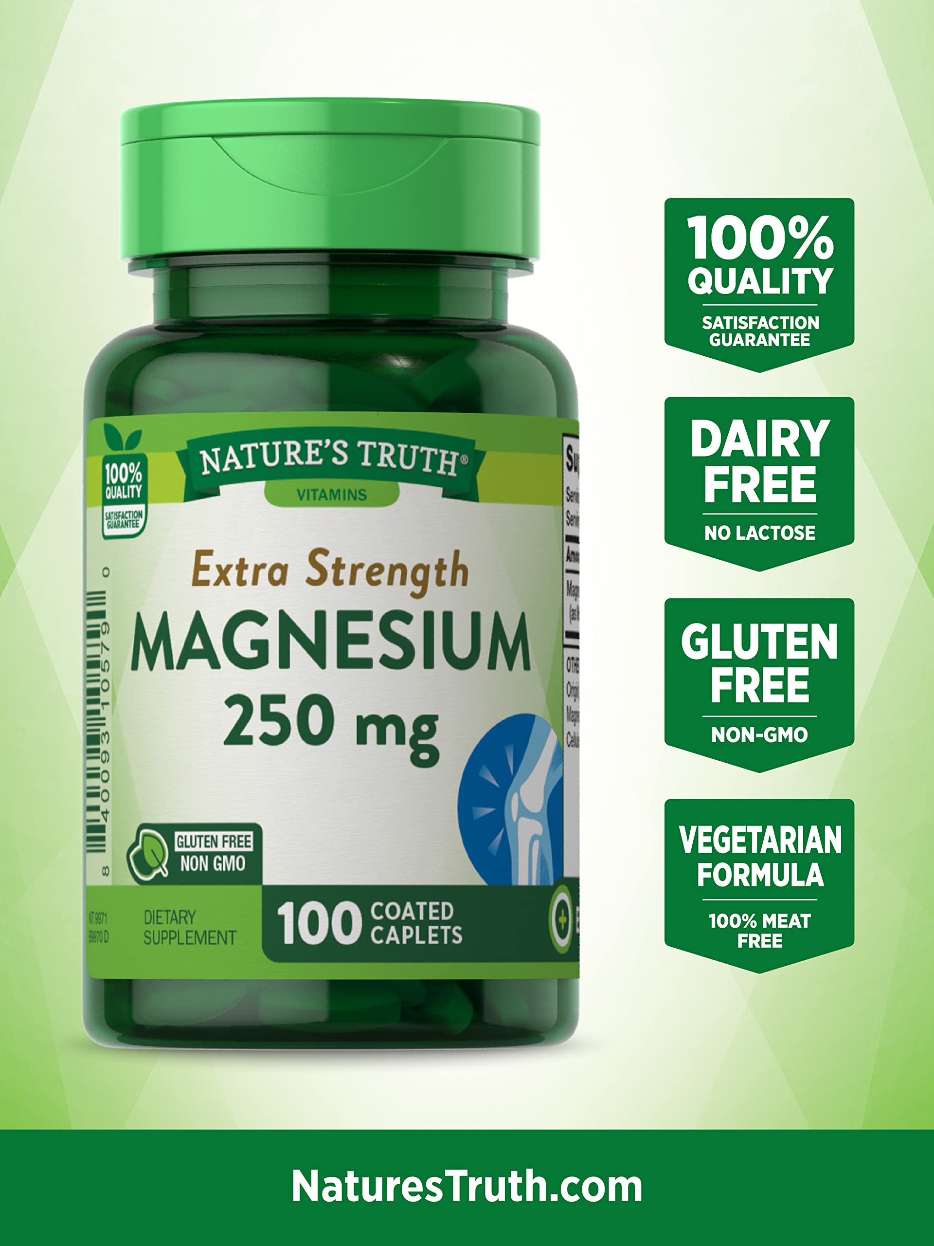 Magnesium Oxide | 250 mg | 100 Caplets | Vegetarian, Non-GMO & Gluten Free Supplement | by Nature's Truth