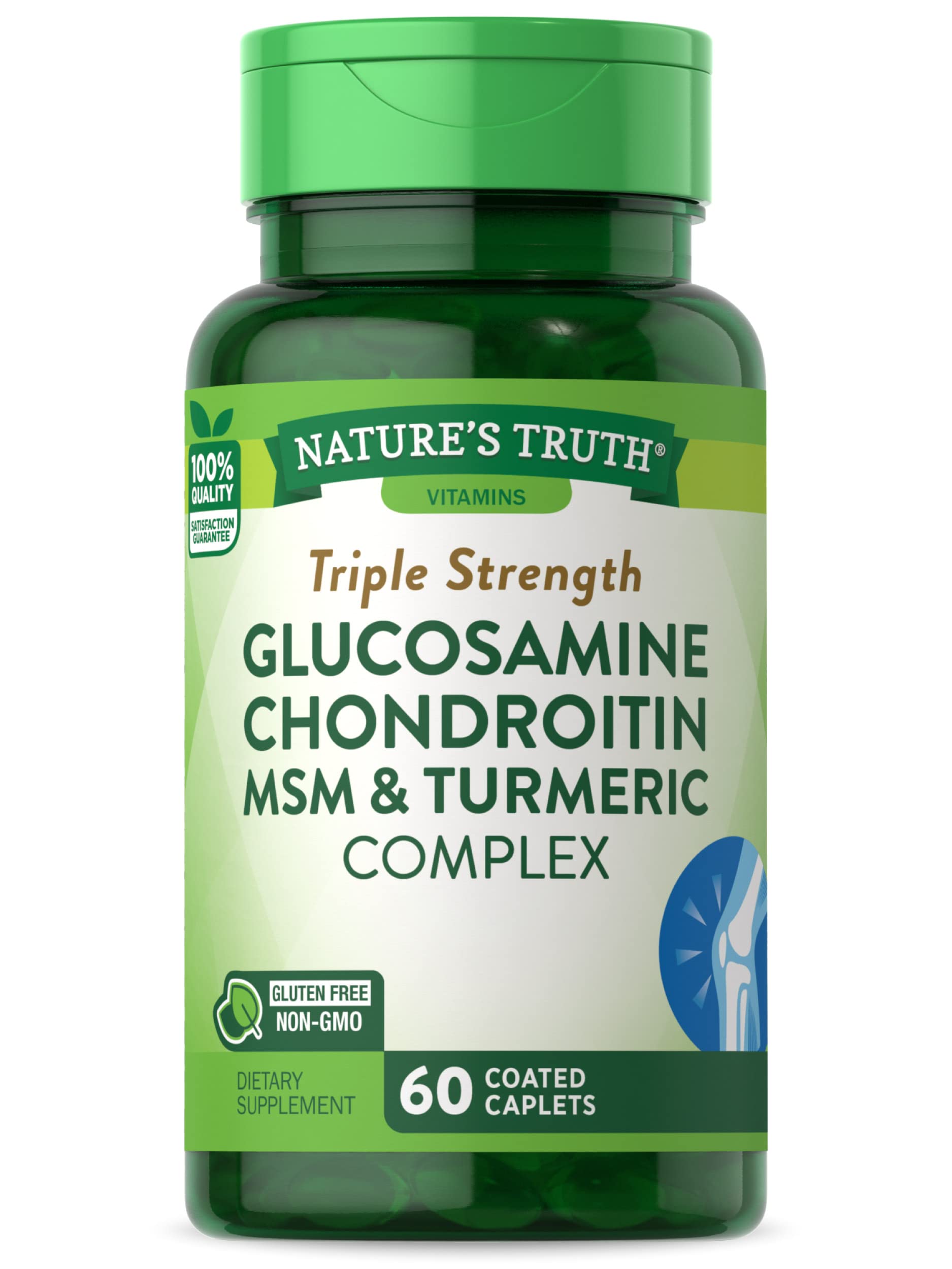 Glucosamine Chondroitin MSM Complex | 60 Caplets | Triple Strength Supplement with Turmeric | Non-GMO and Gluten Free Supplement | by Nature's Truth