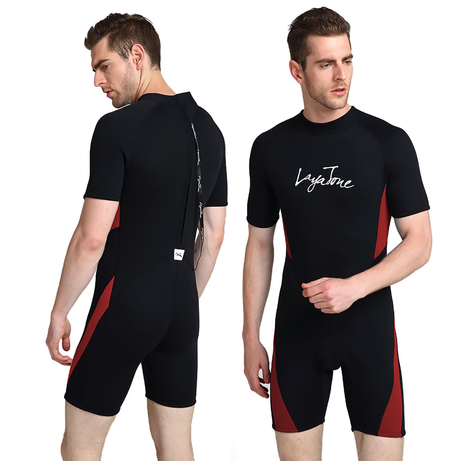 LayaTone Mens Shorty Wetsuit 3mm Neoprene Diving Suit with Back Zipper, Adults Shorty Wetsuits for Swimming Diving Snorkeling Kayaking