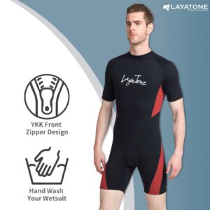 LayaTone Mens Shorty Wetsuit 3mm Neoprene Diving Suit with Back Zipper, Adults Shorty Wetsuits for Swimming Diving Snorkeling Kayaking