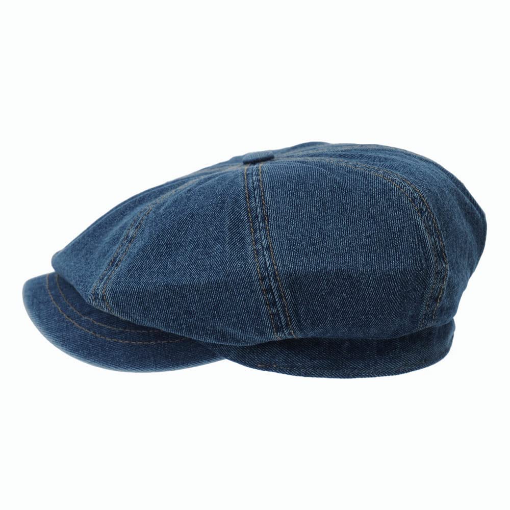 WITHMOONS Denim Cotton Newsboy Hat Baker Boy Beret Flat Cap KR3613 (Darkblue)