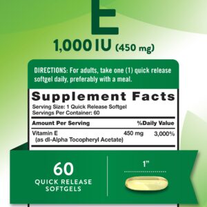 Nature's Truth Vitamin E Softgels | 1000 IU | 60 Count | Non-GMO & Gluten Free Supplement