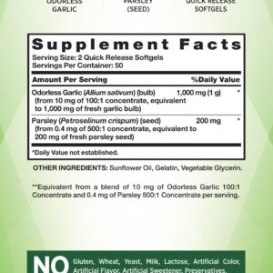 Nature's Truth Odorless Garlic and Parsley | 1200mg | 100 Softgel Capsules | Non-GMO & Gluten Free Extract Supplement