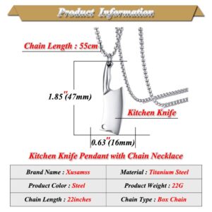 Xusamss Fashion Classic Titanium Steel Kitchen Knife Pendant Chef Necklace,22inches Box Chain