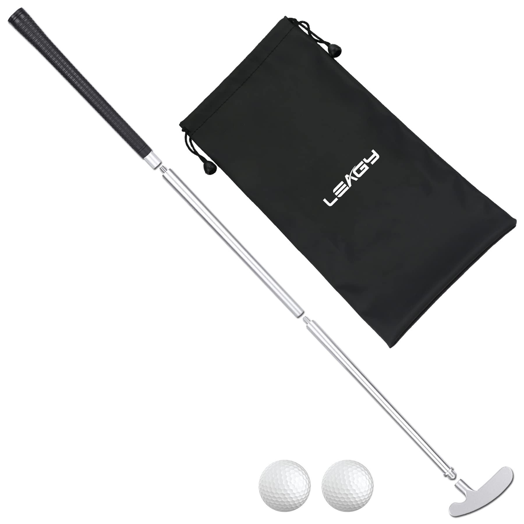 LEAGY 4-Sections Portable Best Golf Right Hand Putter or Golf Two-Way Putter Left and Right Hand, 2 Golf Balls Isolated On White Background, 1Pack Golf Bag (Ambidextrous)