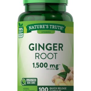 Nature's Truth Ginger Root Capsules | 1,500mg | 100 Count | Non-GMO and Gluten Free Supplement | from Ginger Root Extract