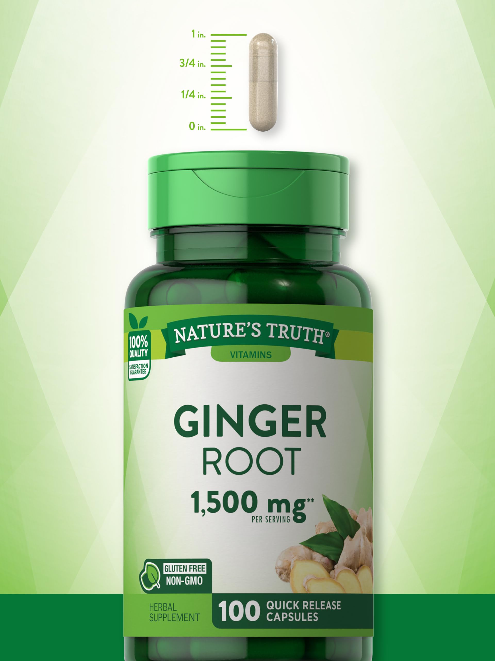 Nature's Truth Ginger Root Capsules | 1,500mg | 100 Count | Non-GMO and Gluten Free Supplement | from Ginger Root Extract