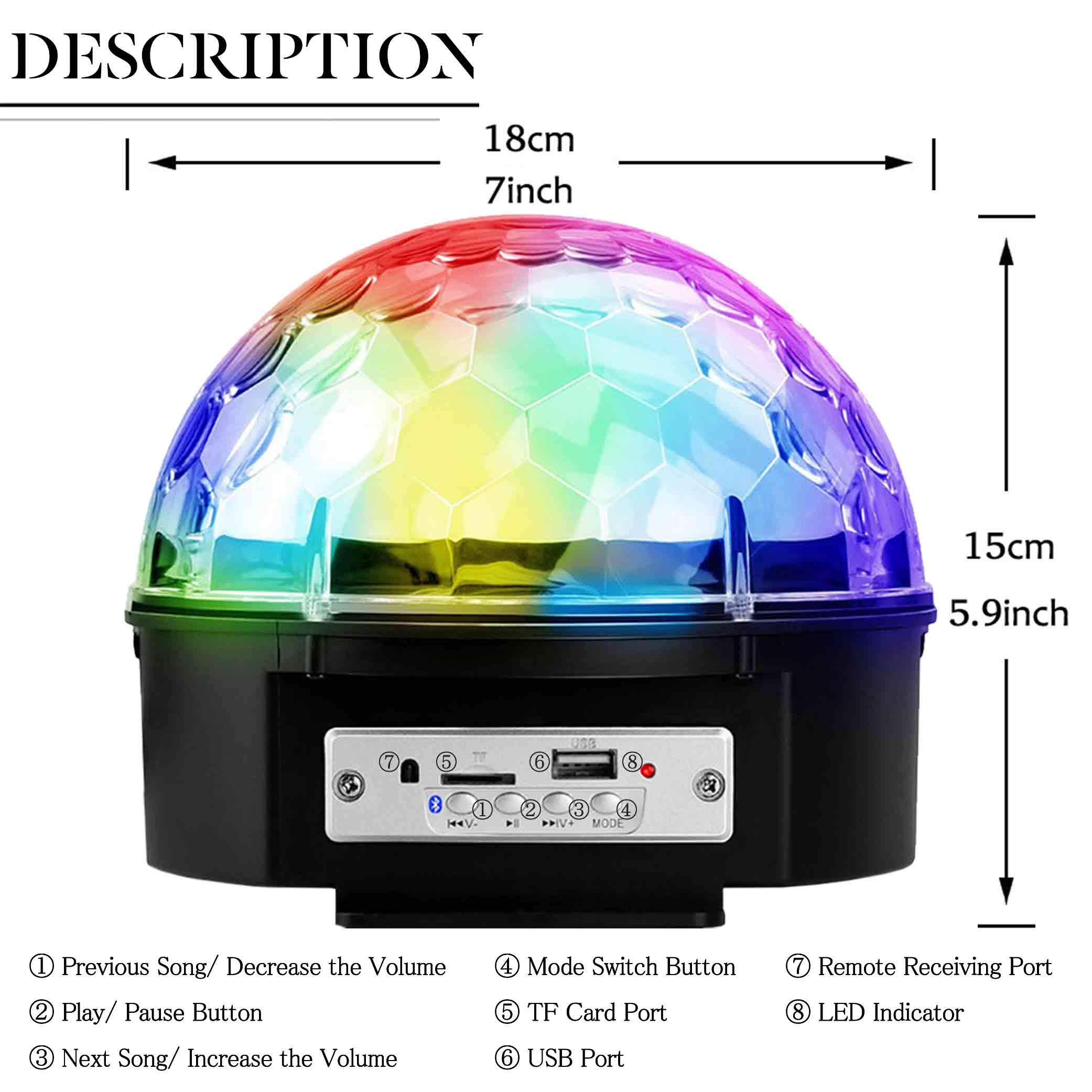 YouOKLight Disco Light, 9 Color LED Music Crystal Ball, Sound Activated, Remote Control, for Party, Home, Room, Dance, Birthday Gift, Kids Club