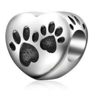 Love Heart Puppy Dog Paw Print 925 Sterling Silver Charms Animal Pet Bead for Pandora Charms Bracelets(D)