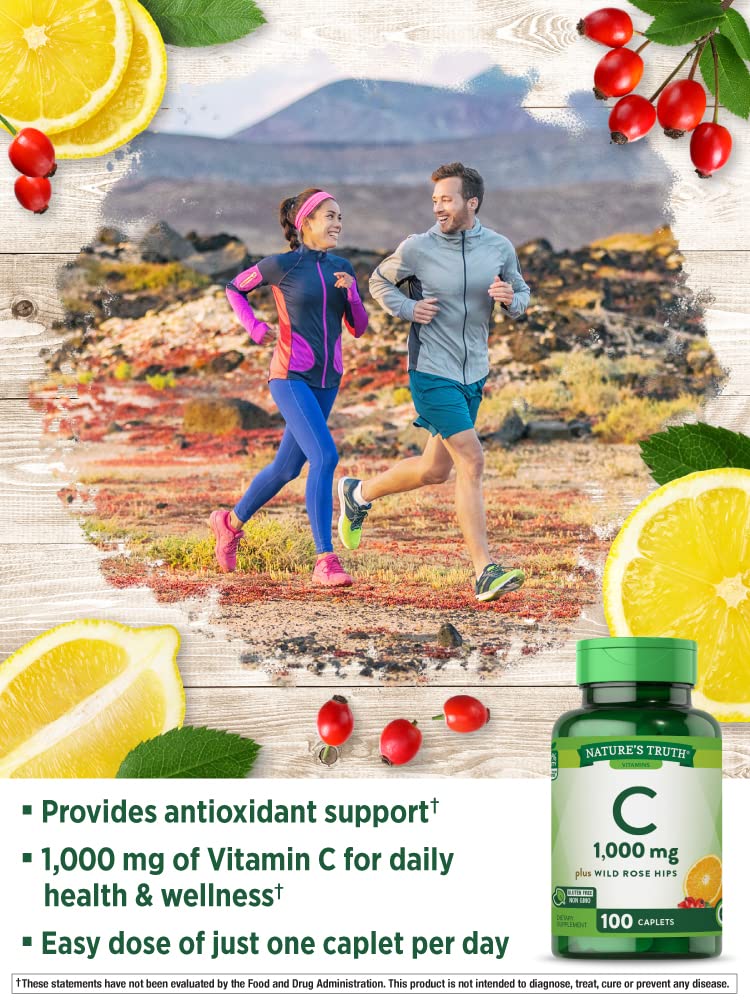 Vitamin C with Rose Hips 1000 mg | 110 Caplets Vegetarian, Non-GMO, Gluten Free | By Nature's Truth