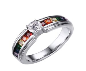 jajafook 316l stainless steel lgbt gay& lesbian pride rainbow cz cubic zirconia wedding engagement rings