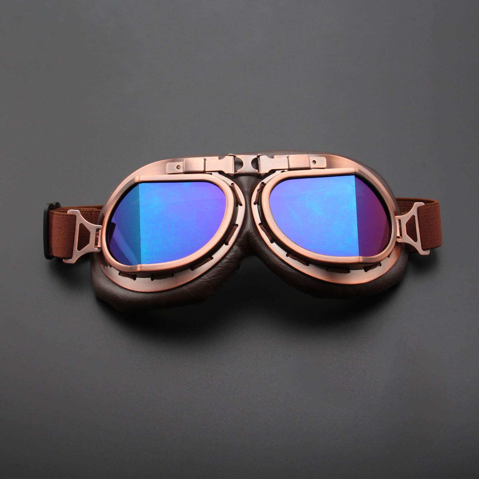 MUXSAM Vintage Motorcycle Goggles, ATV Motocross Goggles, Dirt Bike Racing Riding Off Road Scooter Glasses, Windproof Dustproof Eyewear for Adults Men Women, Copper Frame Colorful Lens